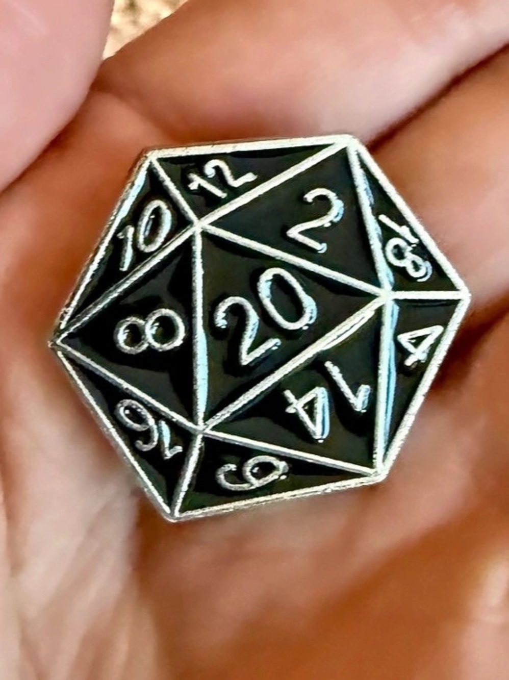 New D&D D20 Enamel Black Silver Pin Dungeons & Dragons Role Playing Game RPG